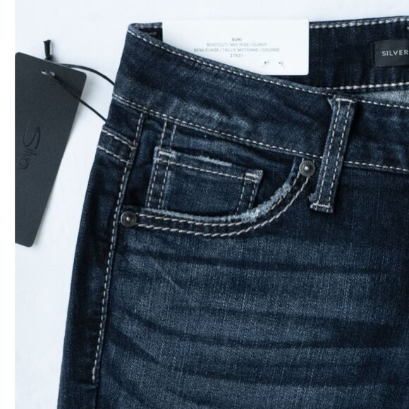 Silver Suki Jeans Flare Western Cowgirl Denim Top Stitch Dark Wash Coastal Pant - Picture 9 of 15
